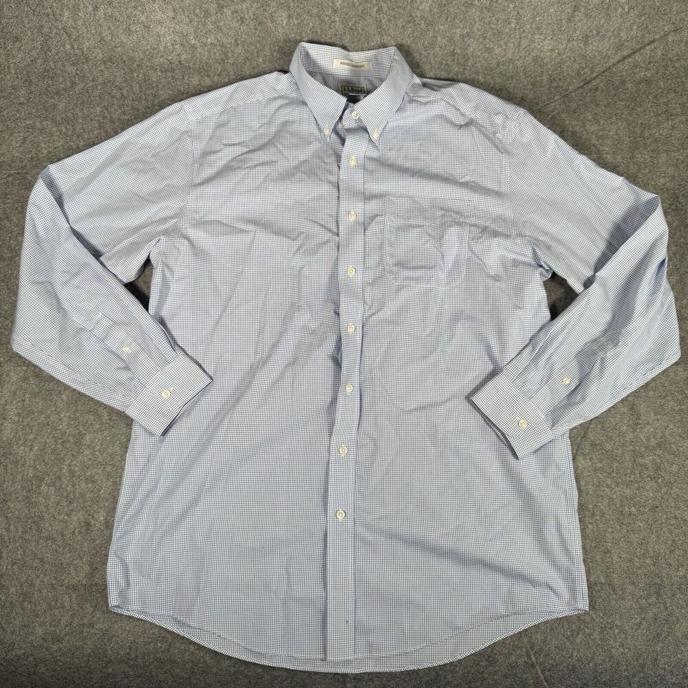 L.L. Bean Wrinkle resistant Classic Cloth Shirt Men White Blue Striped L-Tall